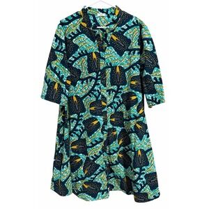 Zuri Kenya "Calla Friend" Bold Graphic Print Cotton Shirt Dress Women's Size L?